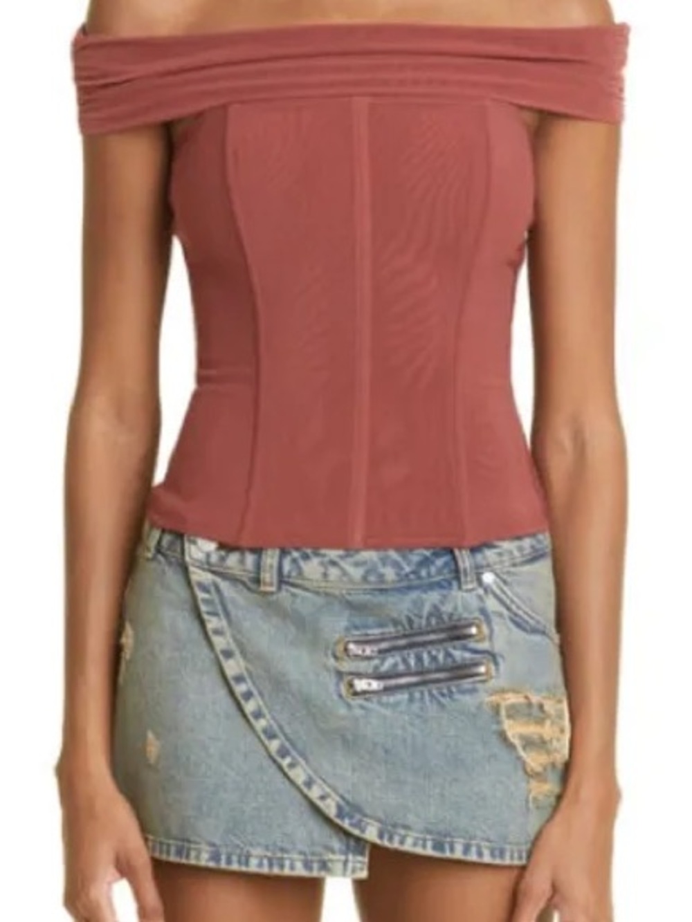 Miaou Off-Shoulder Corset Camisole in Rosewood